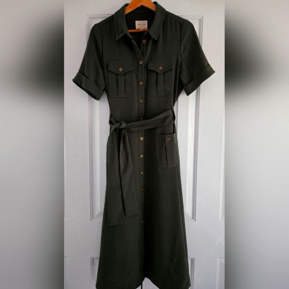 Sezane Raquel Women's Dark Green Midi Dress Size 6